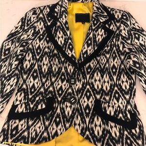 Ross Mayer Black and Creme Patterned Blazer with Yellow Lining